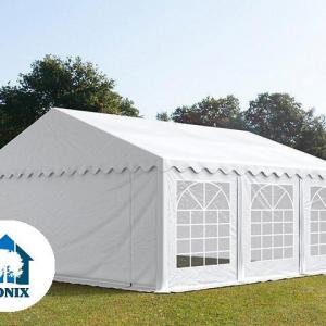 Professzionális rendezvénysátor, partisátor 6 × 10 m, 60 m², extra erős fehér PVC ponyvával,  teljesen horganyzott acélszerkezettel