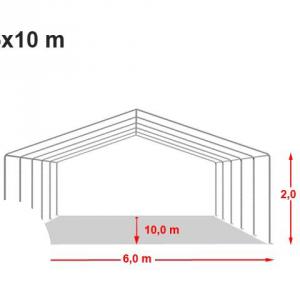 Professzionális rendezvénysátor, partisátor 6 × 10 m, 60 m², extra erős fehér PVC ponyvával,  teljesen horganyzott acélszerkezettel
