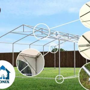 Professzionális rendezvénysátor, partisátor 6 × 10 m, 60 m², lángálló  PVC ponyvával, extra erős horganyzott acélszerkezettel, megerősített tetővel és stabil padlókerettel