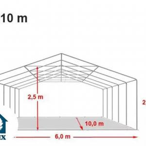 Professzionális rendezvénysátor, partisátor 6 × 10 m, 60 m², lángálló  PVC ponyvával, extra erős horganyzott acélszerkezettel, megerősített tetővel és stabil padlókerettel