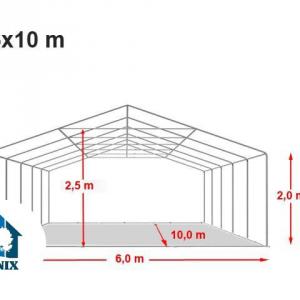 Professzionális rendezvénysátor, partisátor 6 × 10 m, lángálló PVC ponyvával, erősített horganyzott acélszerkezettel, padlókerettel, fehér – 60 m²