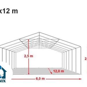 Professzionális rendezvénysátor, partisátor 6 × 12 m, 72 m², fehér PVC ponyvával, megerősített horganyzott acélszerkezettel, stabil padlókerettel és megerősített tetőszerkezettel