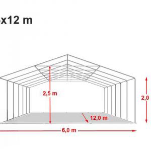 Professzionális rendezvénysátor, partisátor 6 × 12 m, 72 m², lángálló fehér PVC ponyvával, teljesen horganyzott megerősített acélszerkezettel, extra tetőmerevítéssel és stabil padlókerettel