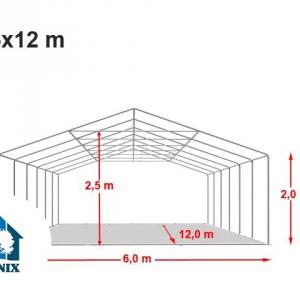 Professzionális rendezvénysátor, partisátor 6 × 12 m, 72 m², lángálló PVC ponyvával, extra erős horganyzott acélszerkezettel, megerősített tetőszerkezettel és stabil padlókerettel