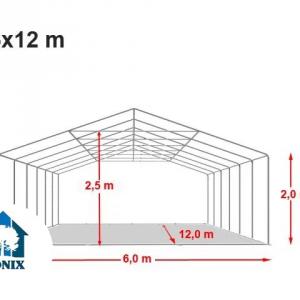 Professzionális rendezvénysátor, partisátor 6 × 12 m, 72 m², PVC fehér ponyvával, extra erős horganyzott acélszerkezettel, megerősített tetővel és stabil padlókerettel