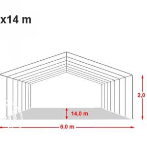 Professzionális rendezvénysátor, partisátor 6 × 14 m, 84 m², extra erős fehér PVC ponyvával,  horganyzott acélszerkezettel