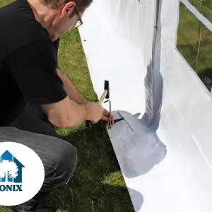 Professzionális rendezvénysátor, partisátor 6 × 14 m, 84 m², lángálló fehér PVC ponyvával, extra erős horganyzott acélszerkezettel,  megerősített tetővel és stabil padlókerettel