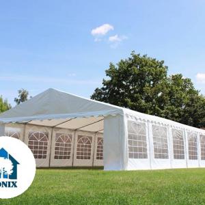 Professzionális rendezvénysátor, partisátor 6 × 8 m, 48 m², extra erős PVC ponyvával, teljesen horganyzott acélvázzal, 100% vízálló, fehér