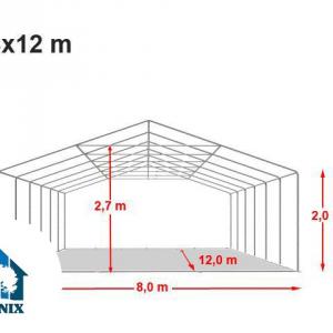 Professzionális rendezvénysátor, partisátor 8 × 12 m – fehér, vízálló PVC ponyvával, extra erős horganyzott acélszerkezettel, megerősített tetővázzal és stabil padlókerettel – 96 m²