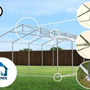 Professzionális rendezvénysátor, partisátor 8 × 12 m, 96 m², lángálló fehér PVC ponyvával, extra erős horganyzott acélszerkezettel, megerősített tetővel és stabil padlókerettel
