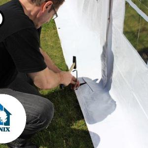 Professzionális rendezvénysátor, partisátor 8 × 12 m, 96 m², lángálló fehér PVC ponyvával, extra erős horganyzott acélszerkezettel, megerősített tetővel és stabil padlókerettel