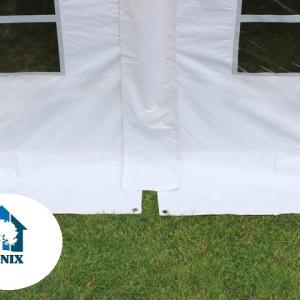 Professzionális rendezvénysátor, partisátor 8 × 12 m, 96 m², lángálló fehér PVC ponyvával, extra erős horganyzott acélszerkezettel, megerősített tetővel és stabil padlókerettel