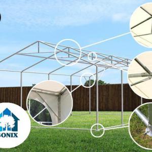Professzionális rendezvénysátor, partisátor 8 × 16 m – lángálló, fehér PVC ponyvával, megerősített, teljesen horganyzott acél szerkezettel, 128 m²-es alapterülettel