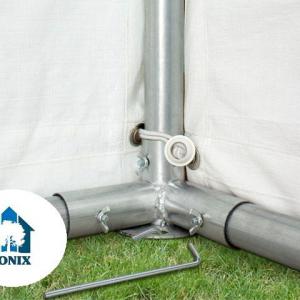 Professzionális rendezvénysátor, partisátor 8 × 16 m – lángálló, fehér PVC ponyvával, megerősített, teljesen horganyzott acél szerkezettel, 128 m²-es alapterülettel