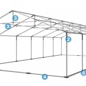 Professzionális rendezvénysátor, partisátor 8 × 8 m, 64 m², fehér PVC ponyvával, megerősített horganyzott acélszerkezettel és stabil padlókerettel