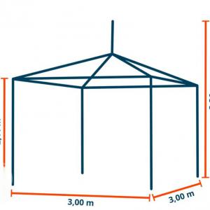 Professzionális rendezvénysátor, partisátor, pagoda sátor 3 × 3 m, 9 m², fehér PVC ponyvával, horganyzott acélvázzal és gyors, szerszám nélküli összeszereléssel