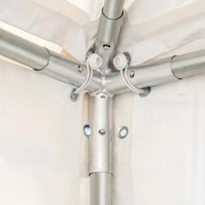 Professzionális rendezvénysátor, partisátor, pagoda sátor 3 × 3 m, 9 m², fehér PVC ponyvával, horganyzott acélvázzal és gyors, szerszám nélküli összeszereléssel