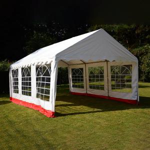 Professzionális rendezvénysátor, partysátor 4x6 m ponyva PVC fehér-piros oldalfallal  (24m2)