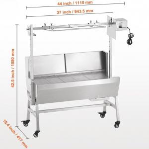Professzionális rozsdamentes acél grillsütő készlet – 42 W-os motorral, 4 ford./perc sebességgel, 40 kg terhelhetőséggel, 1110×417×1080 mm méretben.