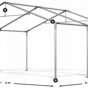 Professzionális tárolósátor 4 × 4 m – 16 m², PVC szürke ponyvával, két magas bejárattal és horganyzott acélszerkezettel
