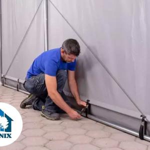 Professzionális tűzálló raktársátor 8x16m oldalmagasság 4,00m  standard ajtó, PVC 720g/m2 szürke