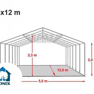 Professzionális tűzálló rendezvénysátor 5x12 m, ponyva PVC fehér, erősített szerkezettel