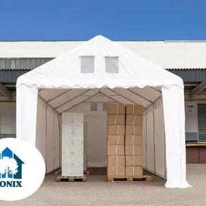 Professzionlis  raktársátor, tároló 4x12m ponyva PVC oldalmagasság +2,6 m erősített szerkezettel