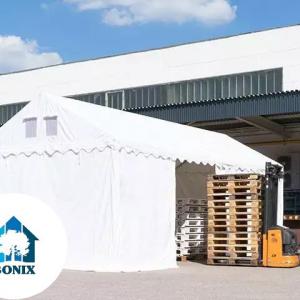 Professzionlis  raktársátor, tároló 4x12m ponyva PVC oldalmagasság +2,6 m erősített szerkezettel