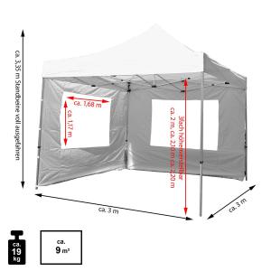 PROFI  ALU összecsukható pavilon, harmónika sátor rendezvénysátor 3x3 m 4db oldalfallal ponyva PVC fehér
