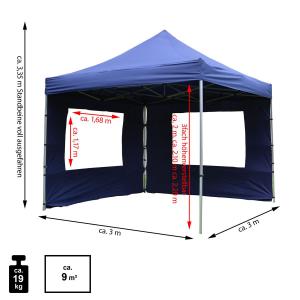PROFI  ALU összecsukható pavilon, harmónika sátor rendezvénysátor 3x3 m ponyva  PVC  4db oldalfallal  kék