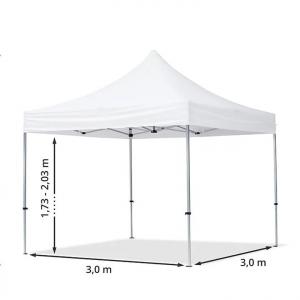 PROFI alumínium pop-up összecsukható pavilon és rendezvénysátor 3 × 3 m, 9 m², 4 db panorámaablakos oldalfallal, vízálló PVC ponyvával, 32 mm-es alumíniumvázzal, ollómechanikával