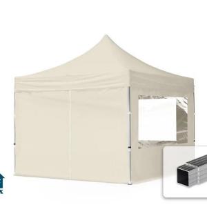 PROFI alumínium pop-up összecsukható pavilon és rendezvénysátor 3 × 3 m, 9 m², 4 db panorámaablakos oldalfallal, vízálló PVC ponyvával, 32 mm-es alumíniumvázzal, ollómechanikával