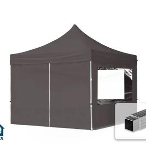 PROFI alumínium pop-up összecsukható pavilon és rendezvénysátor 3 × 3 m, 9 m², 4 db panorámaablakos oldalfallal, vízálló PVC ponyvával, 32 mm-es alumíniumvázzal, ollómechanikával