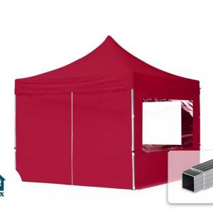 PROFI alumínium pop-up összecsukható pavilon és rendezvénysátor 3 × 3 m, 9 m², 4 db panorámaablakos oldalfallal, vízálló PVC ponyvával, 32 mm-es alumíniumvázzal, ollómechanikával