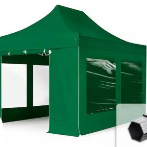 PROFI alumínium pop-up összecsukható pavilon és rendezvénysátor 3 × 4,5 m, 13,5 m², 4 db panorámaablakos oldalfallal, 100%-ban vízálló PVC-bevonatú ponyvával, 40 mm-es alumíniumvázzal