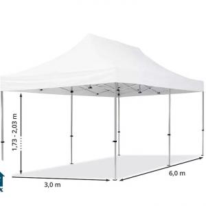 PROFI alumínium pop-up összecsukható pavilon és rendezvénysátor 3 × 6 m, 18 m², fehér, 100%-ban vízálló PVC-bevonatú ponyvával, alumíniumvázzal, ollómechanikával és állítható magassággal