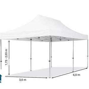 PROFI alumínium pop-up összecsukható pavilon és rendezvénysátor 3 × 6 m, 18 m², kék, vízálló PVC-bevonatú poliészter ponyvával, 32 mm-es alumíniumvázzal, ollómechanikával és állítható magassággal