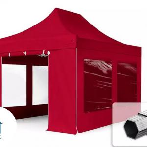 PROFI ALUMÍNIUM  Pop-up összecsukható pavilon, rendezvénysátor ollómechanikával, panorámaablakkal 3x4,5 m ponyva PVC 4db oldalfallal