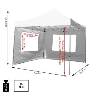 PROFI Alumínium szerkezetes pop-up  pavilon,  rendezvénysátor 3x3 m 4db oldalfallal ponyva PVC fehér