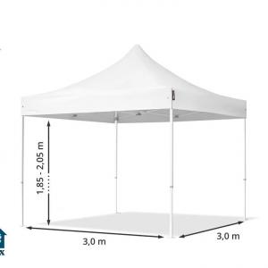 PROFI pop-up összecsukható pavilon és rendezvénysátor 3 × 3 m, 9 m², 100%-ban vízálló PVC ponyvával, 4 db oldalfallal, 30 × 30 mm-es acélvázzal és 3 fokozatban állítható magassággal