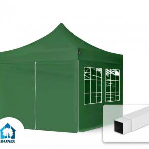 PROFI pop-up összecsukható pavilon és rendezvénysátor 3 × 3 m, 9 m², 100%-ban vízálló PVC ponyvával, 4 db oldalfallal, 30 × 30 mm-es acélvázzal és 3 fokozatban állítható magassággal