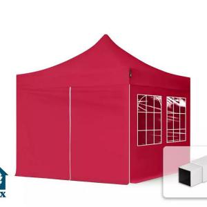 PROFI pop-up összecsukható pavilon és rendezvénysátor 3 × 3 m, 9 m², 100%-ban vízálló PVC ponyvával, 4 db oldalfallal, 30 × 30 mm-es acélvázzal és 3 fokozatban állítható magassággal