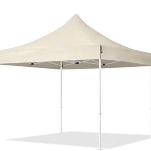 PROFI pop-up összecsukható pavilon és rendezvénysátor 3 × 3 m, 9 m², krémszínű, vízálló PVC ponyvával, 4 db oldalfallal, 30 × 30 mm-es porfestett acélvázzal, ollómechanikával, állítható magassággal