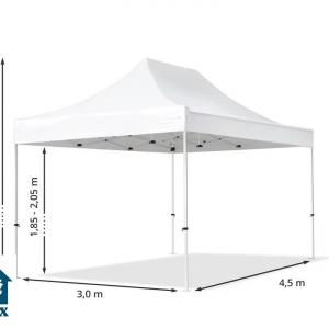 PROFI pop-up összecsukható pavilon és rendezvénysátor 3 × 4,5 m, 13,5 m², 100%-ban vízálló PVC-bevonatú ponyvával, 4 db oldalfallal, 30 × 30 mm-es porfestett acélvázzal