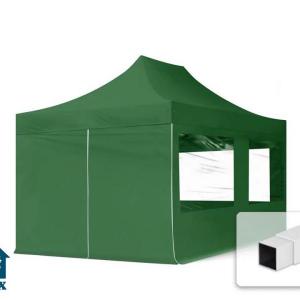 PROFI pop-up összecsukható pavilon és rendezvénysátor 3 × 4,5 m, 13,5 m², 100%-ban vízálló PVC-bevonatú ponyvával, 4 db oldalfallal, 30 × 30 mm-es porfestett acélvázzal