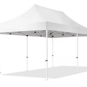 PROFI pop-up összecsukható pavilon és rendezvénysátor 3 × 6 m, 18 m², fehér PVC bevonatú ponyvával és oldalfalakkal, 30 × 30 mm-es korrózióvédett acélvázzal, 3 fokozatban állítható magassággal