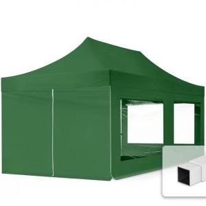 PROFI pop-up összecsukható pavilon és rendezvénysátor 3 × 6 m, 18 m², fehér PVC bevonatú ponyvával és oldalfalakkal, 30 × 30 mm-es korrózióvédett acélvázzal, 3 fokozatban állítható magassággal