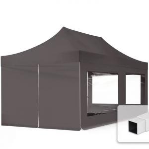 PROFI pop-up összecsukható pavilon és rendezvénysátor 3 × 6 m, 18 m², fehér PVC bevonatú ponyvával és oldalfalakkal, 30 × 30 mm-es korrózióvédett acélvázzal, 3 fokozatban állítható magassággal