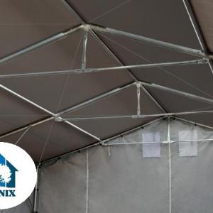 Raktársátor 8x12m  ipari sátor, tároló sátor 3,00 m oldalmagasság, cipzáras kapuval lángálló  PRIMEtex-ponyva, ponyva  szürke