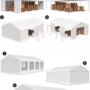 Raktársátor, ipari tárolósátor 4 × 6  m PE tárolósátor – 24 m², horganyzott acélvázzal, Ø 38 mm-es szerkezeti csövekkel, Ø 42 mm-es csatlakozókkal, 240 g/m² UV-álló és vízálló ponyvával zöld